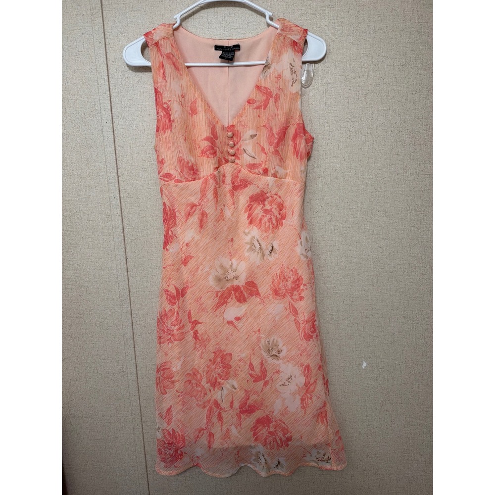FLP Faith Love Passion Peach Floral V-Neck Sleeveless Midi Dress Size 8 H6311530